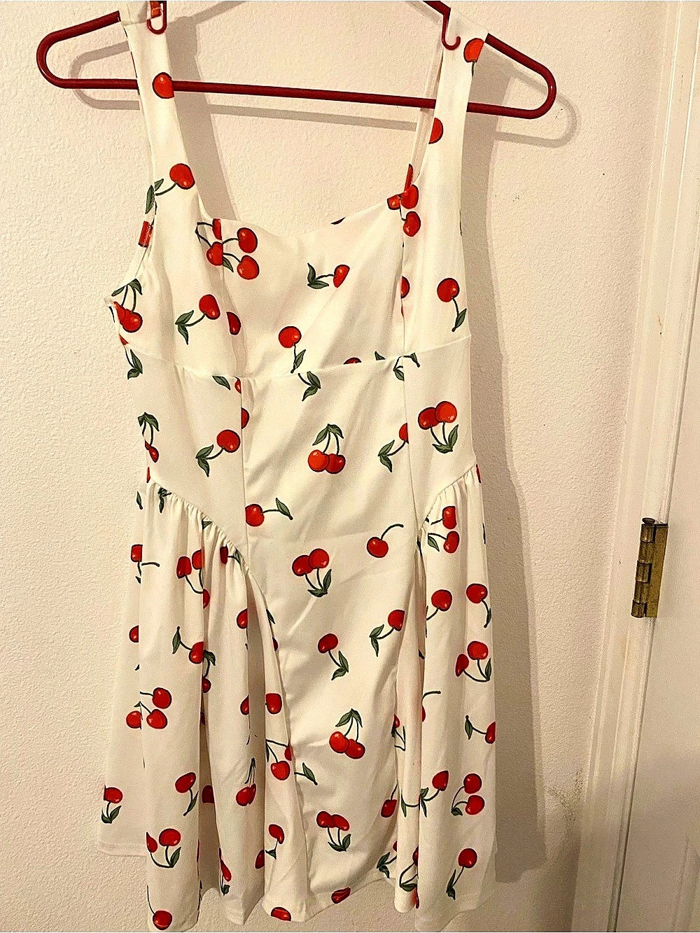 SHEIN Teen Girls Cherry Print Casual Cami Dress Cami Dress White & Red Girls 15Y